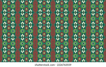 Ikat geometric folklore ornament. Oriental vector damask pattern. Ancient art of Arabesque. Tribal ethnic texture. Spanish motif on the carpet. Aztec style. Indian rug. Gypsy, Mexican embroidery.