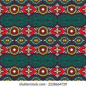 Ikat geometric folklore ornament. Oriental vector damask pattern. Ancient art of Arabesque. Tribal ethnic texture. Spanish motif on the carpet. Aztec style. Indian rug. Gypsy, Mexican embroidery.