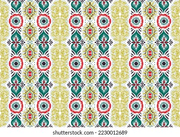 Ikat geometric folklore ornament. Oriental vector damask pattern. Ancient art of Arabesque. Tribal ethnic texture. Spanish motif on the carpet. Aztec style. Indian rug. Gypsy, Mexican embroidery.