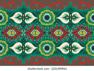 Ikat geometric folklore ornament. Oriental vector damask pattern. Ancient art of Arabesque. Tribal ethnic texture. Spanish motif on the carpet. Aztec style. Indian rug. Gypsy, Mexican embroidery.