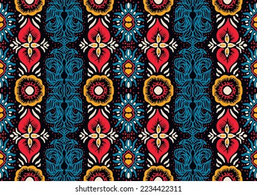 Ikat geometric folklore ornament. Oriental vector damask pattern. Ancient art of Arabesque. Tribal ethnic texture. Spanish motif on the carpet. Aztec style. Indian rug. Gypsy, Mexican embroidery.