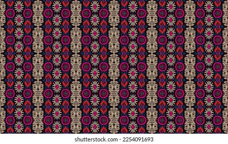 Ikat geometric folklore ornament. Oriental vector damask pattern. Ancient art of Arabesque. Tribal ethnic texture. Spanish motif on the carpet. Aztec style. Indian rug. Gypsy, Mexican embroidery.