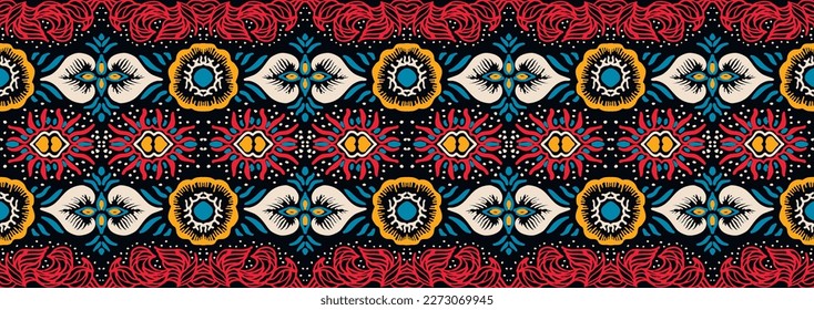 Ikat geometric folklore ornament. Oriental vector damask pattern. Ancient art of Arabesque. Tribal ethnic texture. Spanish motif on the carpet. Aztec style. Indian rug. Gypsy, Mexican embroidery.