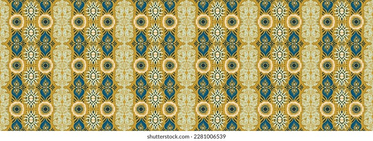 Ikat geometric folklore ornament. Oriental vector damask pattern. Ancient art of Arabesque. Tribal ethnic texture. Spanish motif on the carpet. Aztec style. Indian rug. Gypsy, Mexican embroidery.