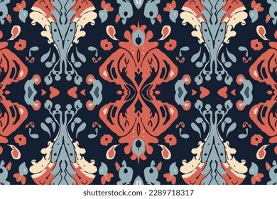 Ikat geometric folklore ornament. Oriental damask pattern. Abstract seamless traditional folk old ancient antique tribal ethnic graphic line. Ornate elegant luxury vintage retro modern minimal style.