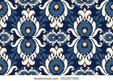 Ikat geometric folklore ornament. Oriental vector damask pattern. Ancient art of Arabesque. Tribal ethnic texture. Spanish motif on the carpet. Aztec style. Indian rug. Gypsy, Mexican embroidery.