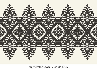 Ornamento folclórico geométrico de Ikat. Padrão de damasco de vetor oriental. Arte antiga de Arabesque. Textura étnica tribal. Motivo espanhol no tapete. Estilo asteca. Tapete indiano. Cigano, bordado mexicano.