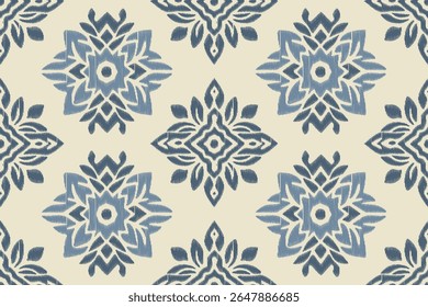 Ornamento folclórico geométrico de Ikat. Padrão de damasco de vetor oriental. Arte antiga do Azulejo. Textura étnica tribal. Motivo espanhol no tapete. Estilo asteca. Tapete indiano. Cigano, bordado mexicano.