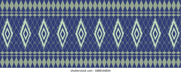 geometrisches Folklore-Ornament von Ikat. Stammes ethnische und Motive Textur gestreift. Retro Stickereistil. Design für Hintergrund, Tapete, Dekoration, Kleidung, Abdeckung, Vorhang. Vektorgrafik.