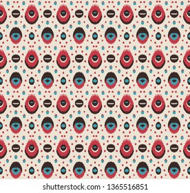 Ikat geometric folklore ornament.  Polka Dot Pattern. Ancient art of Arabesque. Tribal ethnic texture. Damask motif on the carpet.  Aztec style.  Indian rug. Gypsy, Mexican  embroidery.