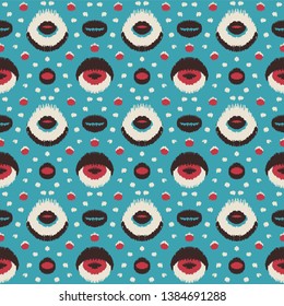 Ikat geometric folklore ornament.  Polka Dot Pattern. Ancient art of Arabesque. Tribal ethnic texture. Damask motif on the carpet.  Aztec style.  Indian rug. Gypsy, Mexican  embroidery.