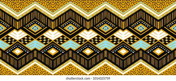 Ikat geometric folklore ornament. Tribal ethnic vector texture. Seamless striped  pattern in Aztec style. Figure tribal  embroidery. Indian, Scandinavian, Gypsy, Mexican, folk pattern. 