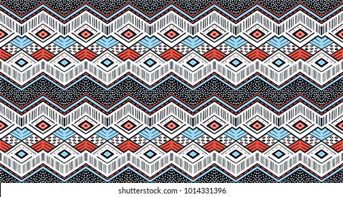 Ikat geometric folklore ornament. Tribal ethnic vector texture. Seamless striped  pattern in Aztec style. Figure tribal  embroidery. Indian, Scandinavian, Gypsy, Mexican, folk pattern. 