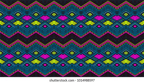 Ikat geometric folklore ornament. Tribal ethnic vector texture. Seamless striped  pattern in Aztec style. Figure tribal  embroidery. Indian, Scandinavian, Gypsy, Mexican, folk pattern. 