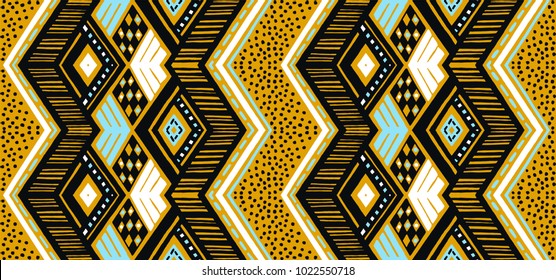 Ikat geometric folklore ornament. Tribal ethnic vector texture. Seamless striped  pattern in Aztec style. Figure tribal  embroidery. Indian, Scandinavian, Gypsy, Mexican, folk pattern. 