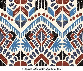 Ikat geometric folklore ornament. Tribal ethnic vector texture. Seamless striped  pattern in Aztec style. Figure tribal  embroidery. Indian, Scandinavian, Gypsy, Mexican, folk pattern. 