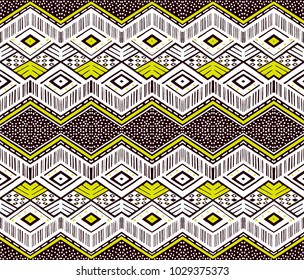 Ikat geometric folklore ornament. Tribal ethnic vector texture. Seamless striped  pattern in Aztec style. Figure tribal  embroidery. Indian, Scandinavian, Gypsy, Mexican, folk pattern. 