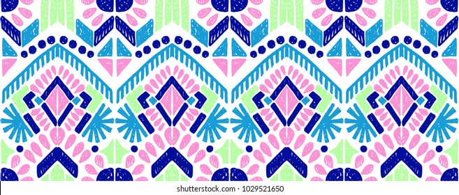 Ikat geometric folklore ornament. Tribal ethnic vector texture. Seamless striped  pattern in Aztec style. Figure tribal  embroidery. Indian, Scandinavian, Gypsy, Mexican, folk pattern. 