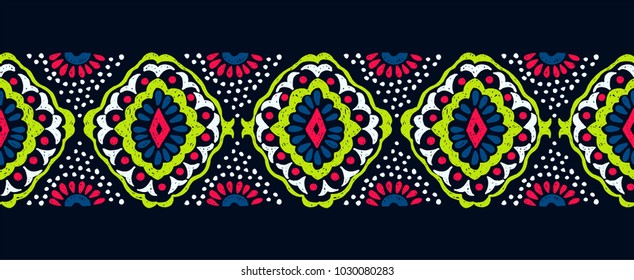 Ikat geometric folklore ornament. Tribal ethnic vector texture. Seamless striped  pattern in Aztec style. Figure tribal  embroidery. Indian, Scandinavian, Gypsy, Mexican, folk pattern. 