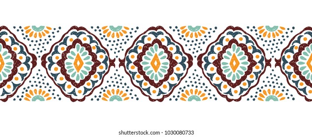 Ikat geometric folklore ornament. Tribal ethnic vector texture. Seamless striped  pattern in Aztec style. Figure tribal  embroidery. Indian, Scandinavian, Gypsy, Mexican, folk pattern. 