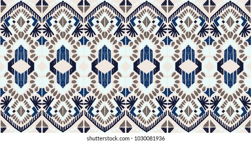 Ikat geometric folklore ornament. Tribal ethnic vector texture. Seamless striped  pattern in Aztec style. Figure tribal  embroidery. Indian, Scandinavian, Gypsy, Mexican, folk pattern. 