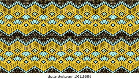 Ikat geometric folklore ornament. Tribal ethnic vector texture. Seamless striped  pattern in Aztec style. Figure tribal  embroidery. Indian, Scandinavian, Gypsy, Mexican, folk pattern. 