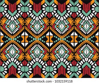 Ikat geometric folklore ornament. Tribal ethnic vector texture. Seamless striped  pattern in Aztec style. Figure tribal  embroidery. Indian, Scandinavian, Gypsy, Mexican, folk pattern. 
