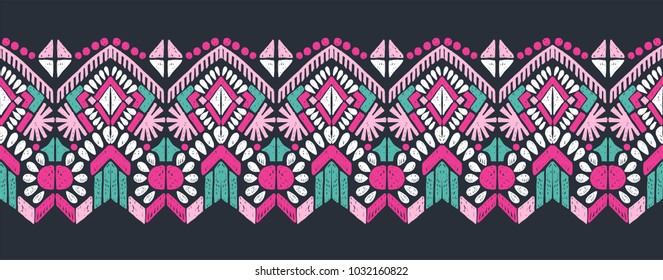 Cerise Pink And Turquoise Aztec Mirror Patterned Braid
