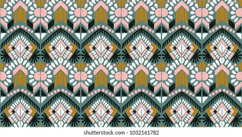 Ikat geometric folklore ornament. Tribal ethnic vector texture. Seamless striped  pattern in Aztec style. Figure tribal  embroidery. Indian, Scandinavian, Gypsy, Mexican, folk pattern. 