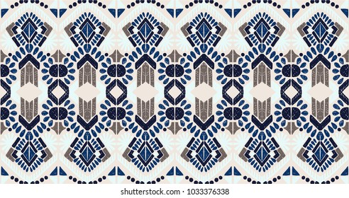 Ikat geometric folklore ornament. Tribal ethnic vector texture. Seamless striped  pattern in Aztec style. Figure tribal  embroidery. Indian, Scandinavian, Gypsy, Mexican, folk pattern. 