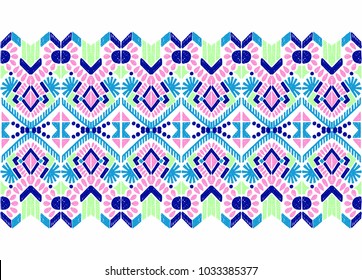 Ikat geometric folklore ornament. Tribal ethnic vector texture. Seamless striped  pattern in Aztec style. Figure tribal  embroidery. Indian, Scandinavian, Gypsy, Mexican, folk pattern. 