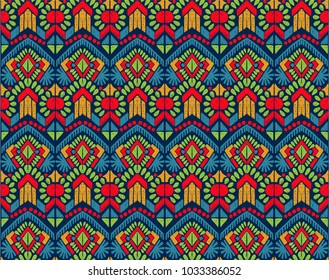 Ikat geometric folklore ornament. Tribal ethnic vector texture. Seamless striped  pattern in Aztec style. Figure tribal  embroidery. Indian, Scandinavian, Gypsy, Mexican, folk pattern. 