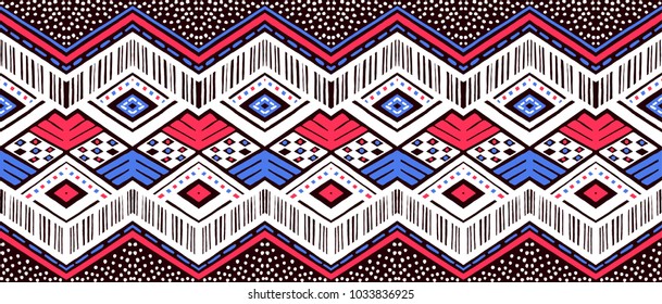 Ikat geometric folklore ornament. Tribal ethnic vector texture. Seamless striped  pattern in Aztec style. Figure tribal  embroidery. Indian, Scandinavian, Gypsy, Mexican, folk pattern. 