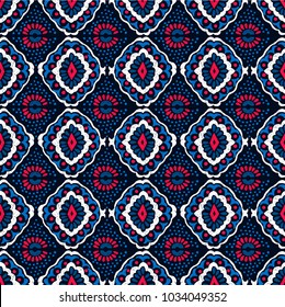 Ikat geometric folklore ornament. Tribal ethnic vector texture. Seamless striped  pattern in Aztec style. Figure tribal  embroidery. Indian, Scandinavian, Gypsy, Mexican, folk pattern. 