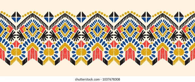Ikat geometric folklore ornament. Tribal ethnic vector texture. Seamless striped  pattern in Aztec style. Figure tribal  embroidery. Indian, Scandinavian, Gypsy, Mexican, folk pattern. 