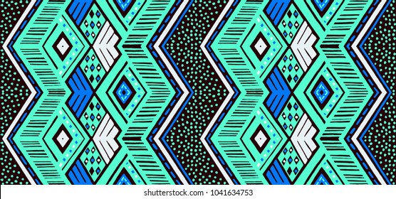Ikat geometric folklore ornament. Tribal ethnic vector texture. Seamless striped  pattern in Aztec style. Figure tribal  embroidery. Indian, Scandinavian, Gypsy, Mexican, folk pattern. 
