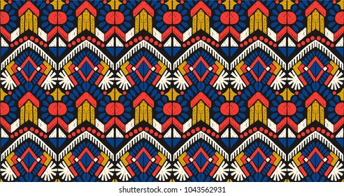 Ikat geometric folklore ornament. Tribal ethnic vector texture. Seamless striped  pattern in Aztec style. Figure tribal  embroidery. Indian, Scandinavian, Gypsy, Mexican, folk pattern. 