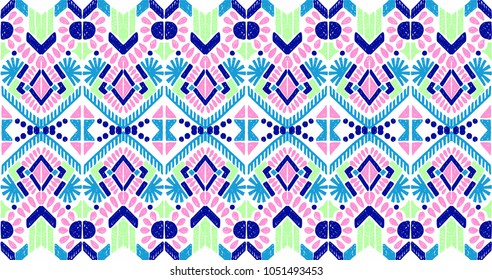 Ikat geometric folklore ornament. Tribal ethnic vector texture. Seamless striped  pattern in Aztec style. Figure tribal  embroidery. Indian, Scandinavian, Gypsy, Mexican, folk pattern. 