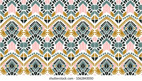 Ikat geometric folklore ornament. Tribal ethnic vector texture. Seamless striped  pattern in Aztec style. Figure tribal  embroidery. Indian, Scandinavian, Gypsy, Mexican, folk pattern. 