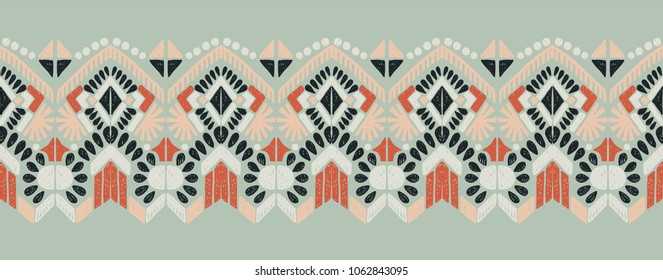 Ornamento folclórico geométrico Ikat. Textura vectorial étnica tribal. Diseño a rayas sin inconvenientes en estilo azteca. Figura bordado tribal. Indios, escandinavos, gitanos, mexicanos, patrones folclóricos. 