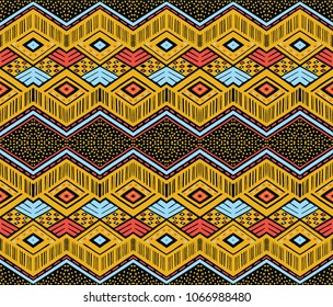 Ikat geometric folklore ornament. Tribal ethnic vector texture. Seamless striped  pattern in Aztec style. Figure tribal  embroidery. Indian, Scandinavian, Gypsy, Mexican, folk pattern. 