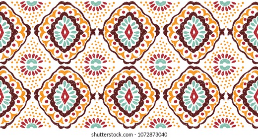 Ikat geometric folklore ornament. Tribal ethnic vector texture. Seamless striped  pattern in Aztec style. Figure tribal  embroidery. Indian, Scandinavian, Gypsy, Mexican, folk pattern. 