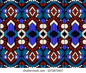 Ikat geometric folklore ornament. Tribal ethnic vector texture. Seamless striped  pattern in Aztec style. Figure tribal  embroidery. Indian, Scandinavian, Gypsy, Mexican, folk pattern. 