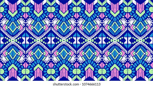 Ikat geometric folklore ornament. Tribal ethnic vector texture. Seamless striped  pattern in Aztec style. Figure tribal  embroidery. Indian, Scandinavian, Gypsy, Mexican, folk pattern. 
