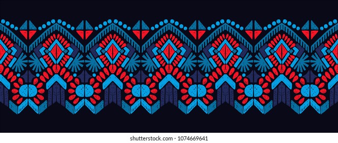 Ikat geometric folklore ornament. Tribal ethnic vector texture. Seamless striped  pattern in Aztec style. Figure tribal  embroidery. Indian, Scandinavian, Gypsy, Mexican, folk pattern. 