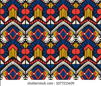 Ikat geometric folklore ornament. Tribal ethnic vector texture. Seamless striped  pattern in Aztec style. Figure tribal  embroidery. Indian, Scandinavian, Gypsy, Mexican, folk pattern. 