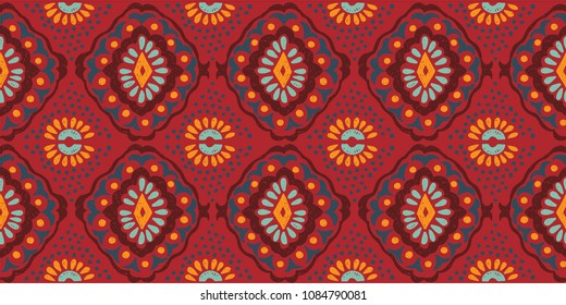 Ikat geometric folklore ornament. Tribal ethnic vector texture. Seamless striped  pattern in Aztec style. Figure tribal  embroidery. Indian, Scandinavian, Gypsy, Mexican, folk pattern. 