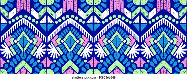 Ikat geometric folklore ornament. Tribal ethnic vector texture. Seamless striped  pattern in Aztec style. Figure tribal  embroidery. Indian, Scandinavian, Gypsy, Mexican, folk pattern. 