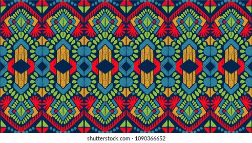 Ikat geometric folklore ornament. Tribal ethnic vector texture. Seamless striped  pattern in Aztec style. Figure tribal  embroidery. Indian, Scandinavian, Gypsy, Mexican, folk pattern. 