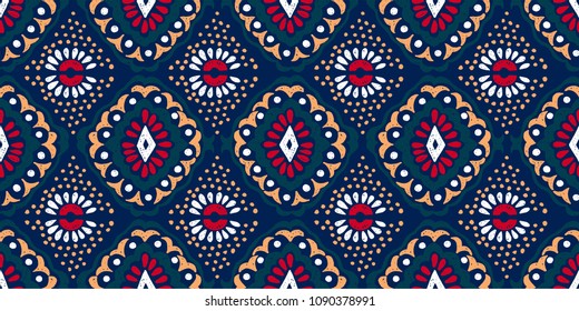 Ikat geometric folklore ornament. Tribal ethnic vector texture. Seamless striped  pattern in Aztec style. Figure tribal  embroidery. Indian, Scandinavian, Gypsy, Mexican, folk pattern. 